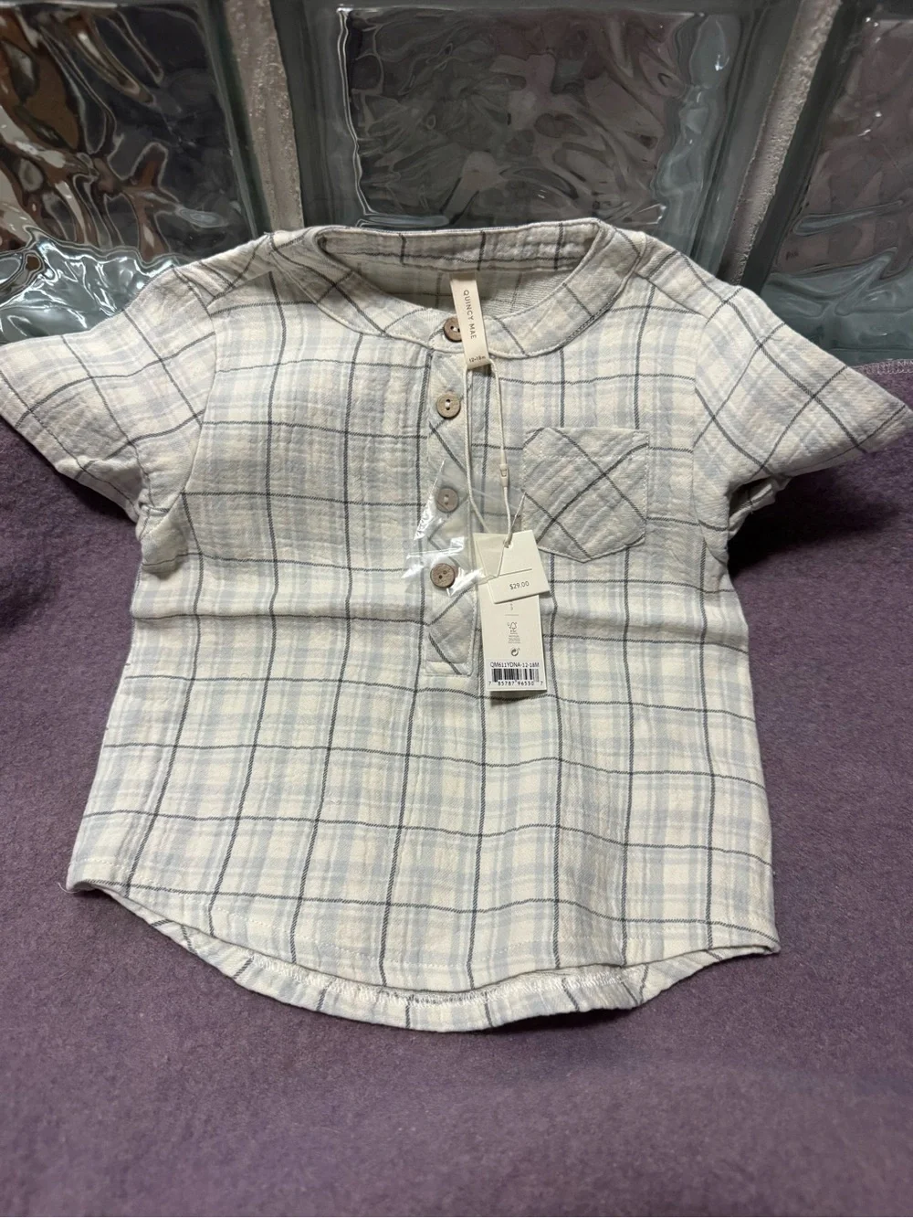 Quincy Mae Light Beige Plaid Button-Down Shirt